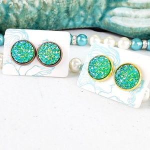 Green Sparkle Acrylic Druzy Earrings